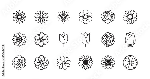 Flower head line art icon bundle illustration