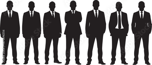Silhouettes of seven men in suits standing side by side
