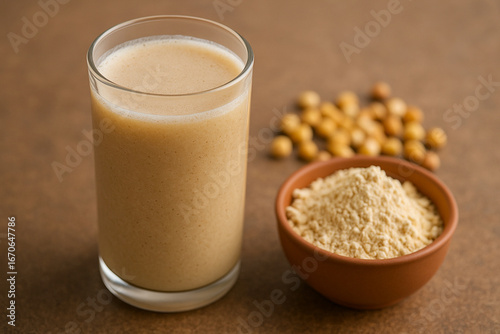 Selective focus of healthy drink Sattu or Sattoo. stock photo