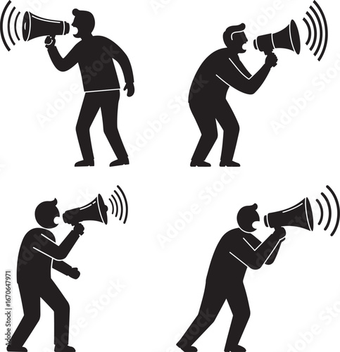 Megaphone Announcement Silhouette Set