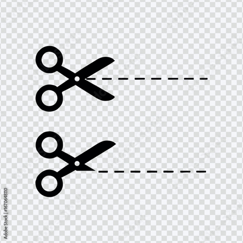 Scissors Icon with Dashed Cutting Line with Transparent Background 