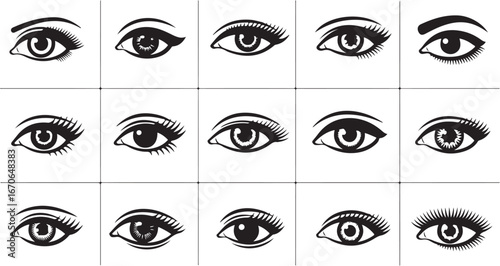 Collection of hand drawn sketchy eyes in black and white