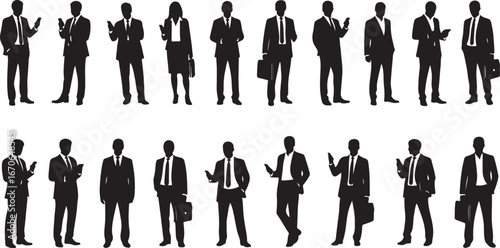 Collection of business people silhouettes standing in professional attire