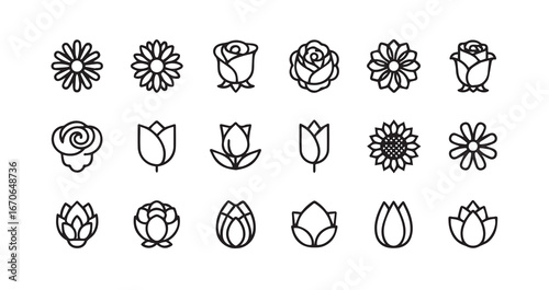 Flower head line art icon bundle illustration