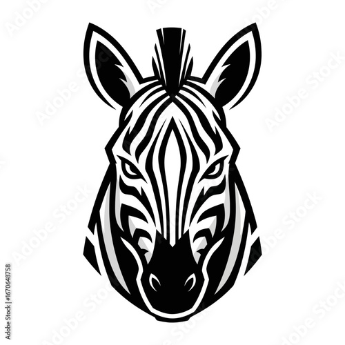 Zebra's Fierce Gaze: A striking monochrome illustration captures the intensity of a zebra's stare, emphasizing its distinctive stripes and powerful presence.