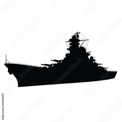 Canvas Print Silhouette of a battleship with anchor symbol on a white background