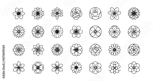 Flower head line art icon bundle illustration