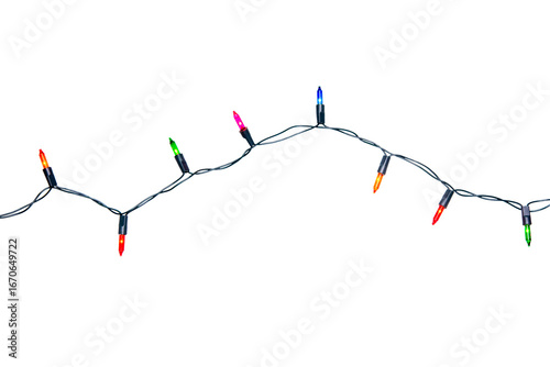String of Christmas lights isolated on transparent background.