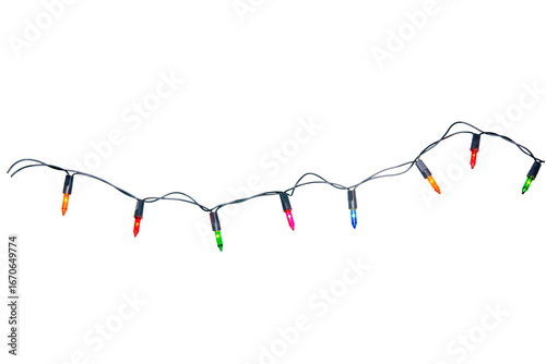 String of Christmas lights isolated on transparent background.