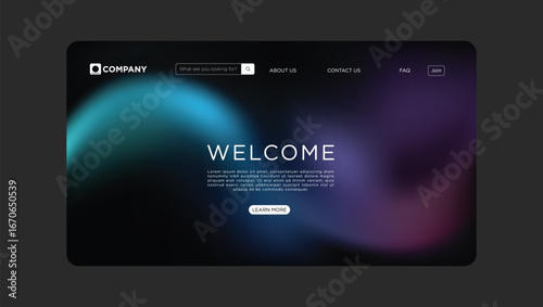 Modern digital welcome screen with gradient background and navigation for business websites