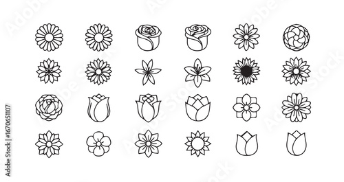 Flower head line art icon bundle illustration