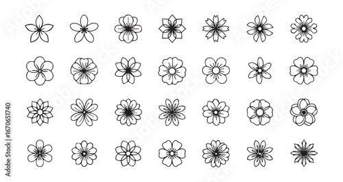 Flower head line art icon bundle illustration
