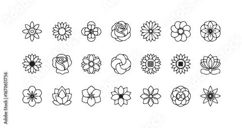 Flower head line art icon bundle illustration