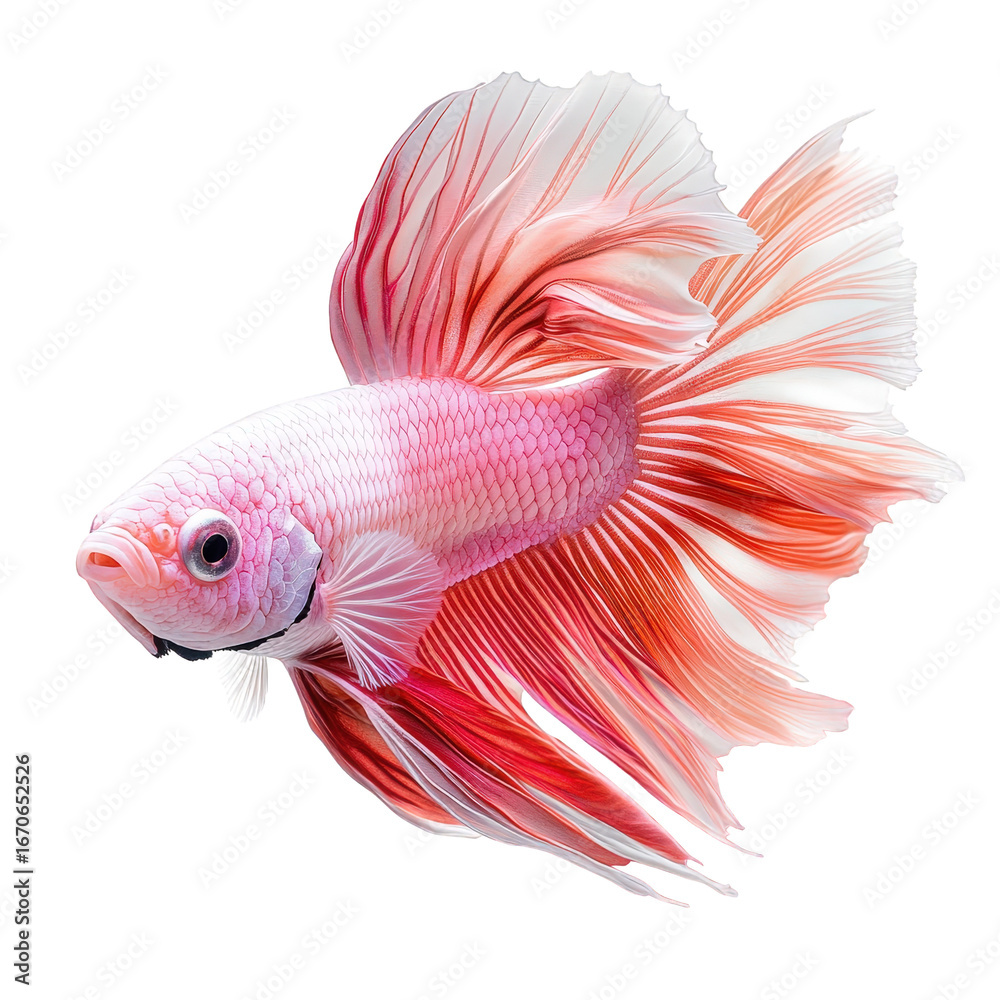 Fototapeta premium Beautiful pink and white betta fish isolated on transparent background