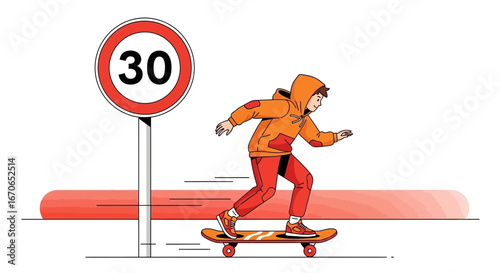 Young Skateboarder Ignoring Speed Limit Concept for Youthful Exuberance
