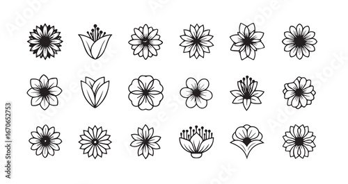 Flower head line art icon bundle illustration