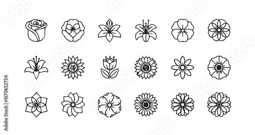 Flower head line art icon bundle illustration