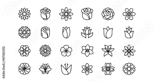 Flower head line art icon bundle illustration