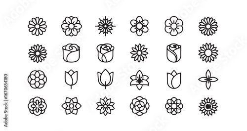 Flower head line art icon bundle illustration