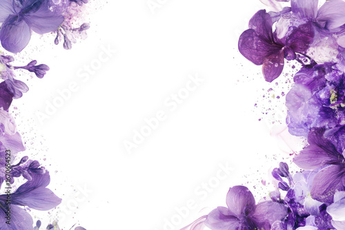 Purple floral border with watercolor effect isolated on transparent background