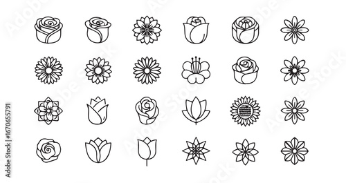 Flower head line art icon bundle illustration