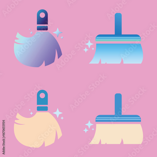 Digital cleaning brush vector pack for interface design. Cleaning brushes for modern app UI.
