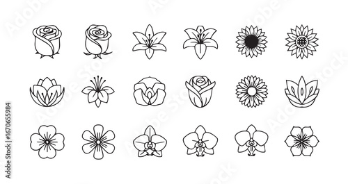 Flower head line art icon bundle illustration