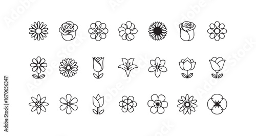 Flower head line art icon bundle illustration