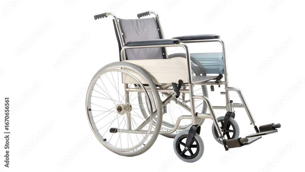 Fototapeta premium Wheelchair for disabled or invalid person isolated on transparent background, medical equipment for hospital and health care