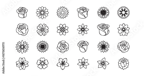 Flower head line art icon bundle illustration