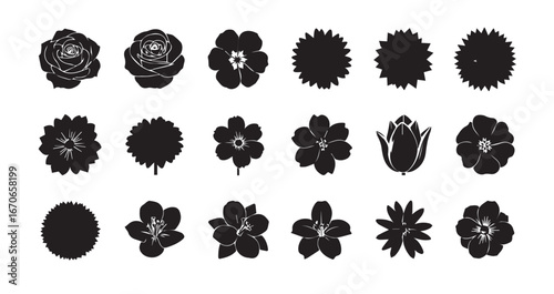 Flower head silhouette icon bundle illustration