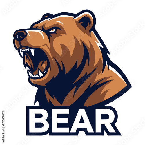 Fearless Bear: A fierce brown bear, its visage charged with power, the illustration showcases a bold design that embodies untamed wildness and courage. 