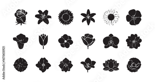 Flower head silhouette icon bundle illustration