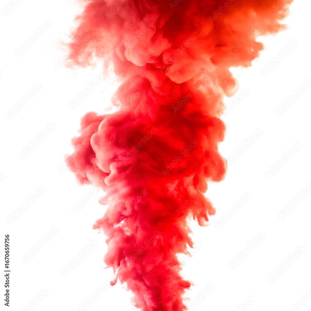 Fototapeta premium Vibrant red smoke plume swirling upwards isolated on a transparent background abstract