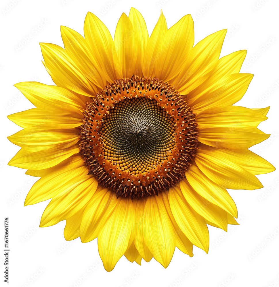 Fototapeta premium A bright yellow sunflower with detailed petals, isolated on transparent background