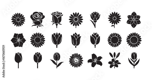 Flower head silhouette icon bundle illustration