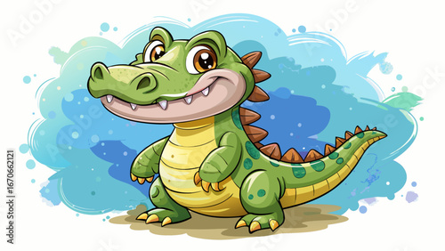 Cartoon Cute baby crocodile vector, Watercolor Alligator kid character isolated on white background. © ehsanollah