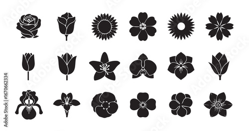Flower head silhouette icon bundle illustration