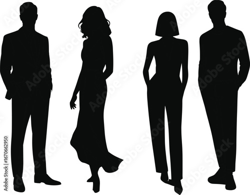 People silhouette vector set, male and female outlines, standing poses icons, human figure design, modern character shapes, fashion silhouette illustrations