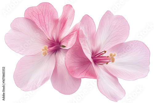 Two delicate pink flowers with soft petals isolated on transparent background