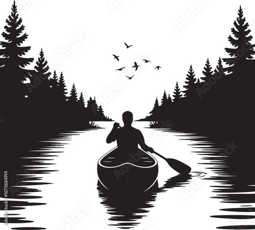 Boating silhouette vector art illustration, Shapes Collection Isolated on White Background