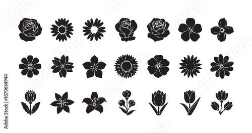 Flower head silhouette icon bundle illustration