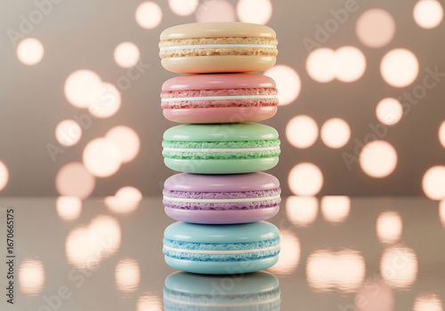 A Stack of Colorful Macarons with Soft Bokeh Background