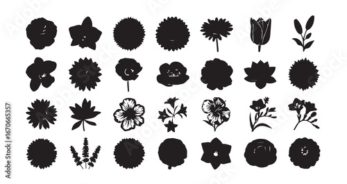 Flower head silhouette icon bundle illustration