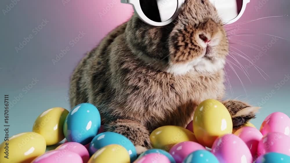custom made wallpaper toronto digitalCute Easter Bunny with sunglasses surrounded by chocolate eggs.