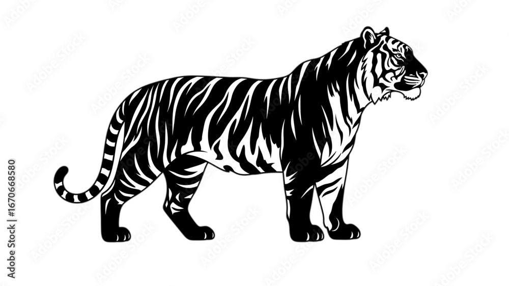 Fototapeta premium Black and White Stylized Tiger Illustration on White Background