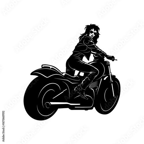 Sexy Girl and Vintage Motorcycle - Chopper, Classic Bike, Clipart, Vector Silhouette