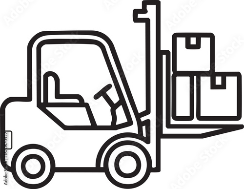 Forklift with Boxes – Warehouse Equipment Line Icon, Forklift Carrying Cargo, Storage and Shipping Forklift with Boxes