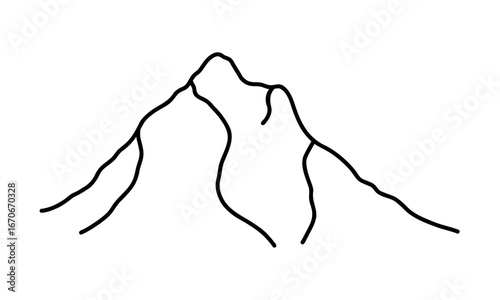 Mountain doodle line icon. Black linear symbol of adventure and hiking.