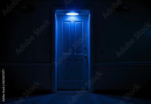 Door is illuminated blue in the dark